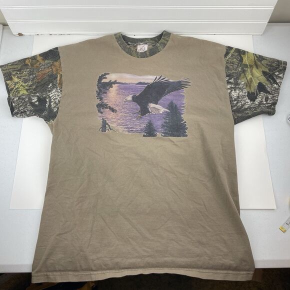 VTG Brown T-Shirt Men's XL Camo Mesh Short Sleeves Eagle Lake Outdoors USA Made - Picture 1 of 10